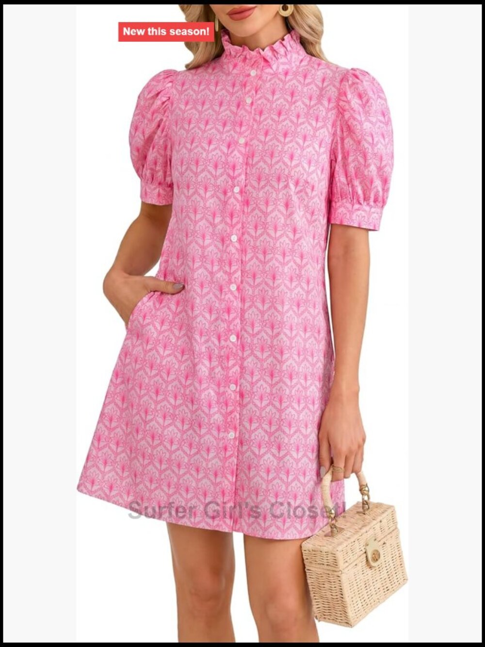 Women's Floral Mini Dress Cotton Puff Sleeve Button Down Ruffle Collar Boho